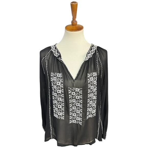 NWT Joie 100% Silk Long Sleeve Boho Embroidered Sequins Blouse Size Small - Picture 1 of 8
